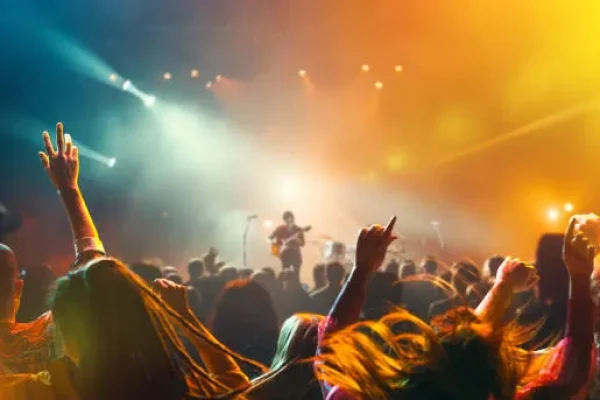 A cheering crowd at a live concert venue, highlighting the specialized event transport offered by our Auburn Hills Airport Taxi and Limo Service