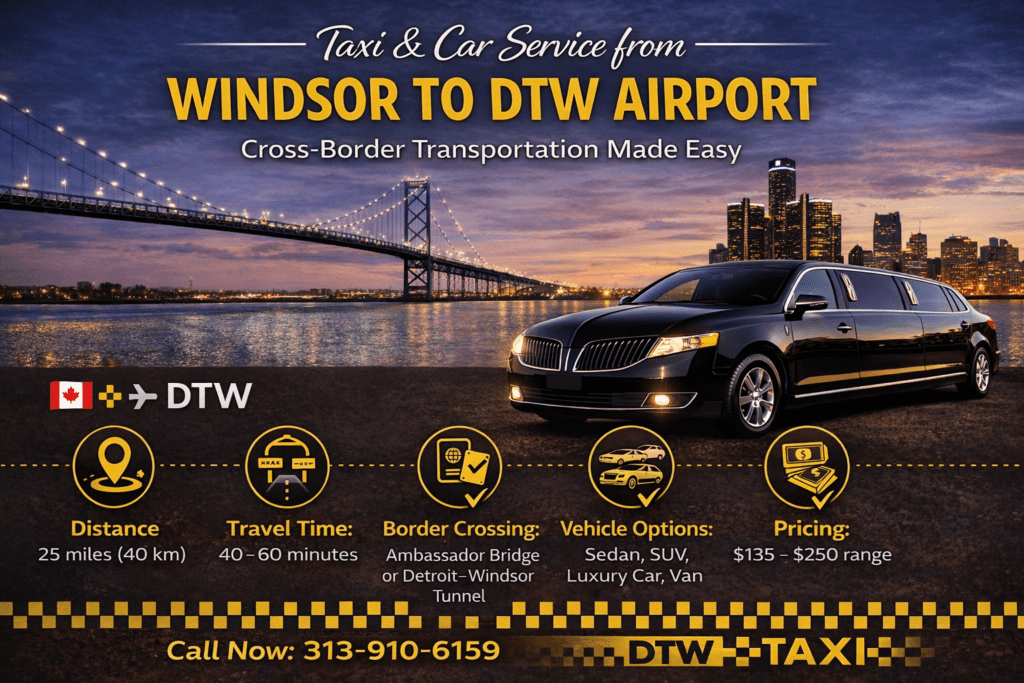 Getting a Taxi or Car Service to DTW Airport from Windsor