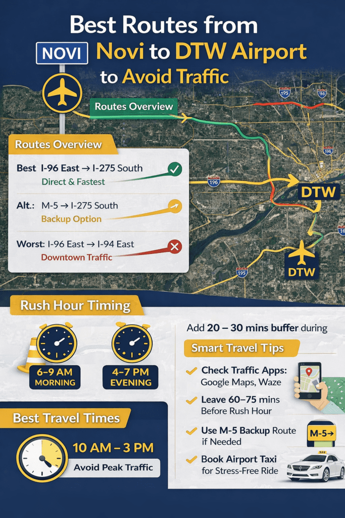 best route from  novi to DTW airport